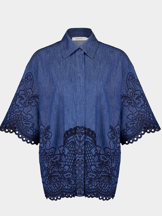 Zimmermann Tops - Zimmermann Women’s Coco Embroidered Denim Shirt in Railway Blue Sz 4 US NWT